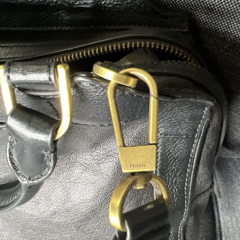 Fossil Logan Black Leather Satchel Shoulder Bag Crossbody Purse With Strap - Picture 6 of 14